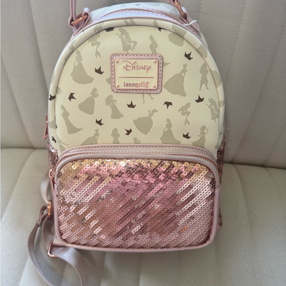 Loungefly Disney Cream and Pink Sequin Backpack